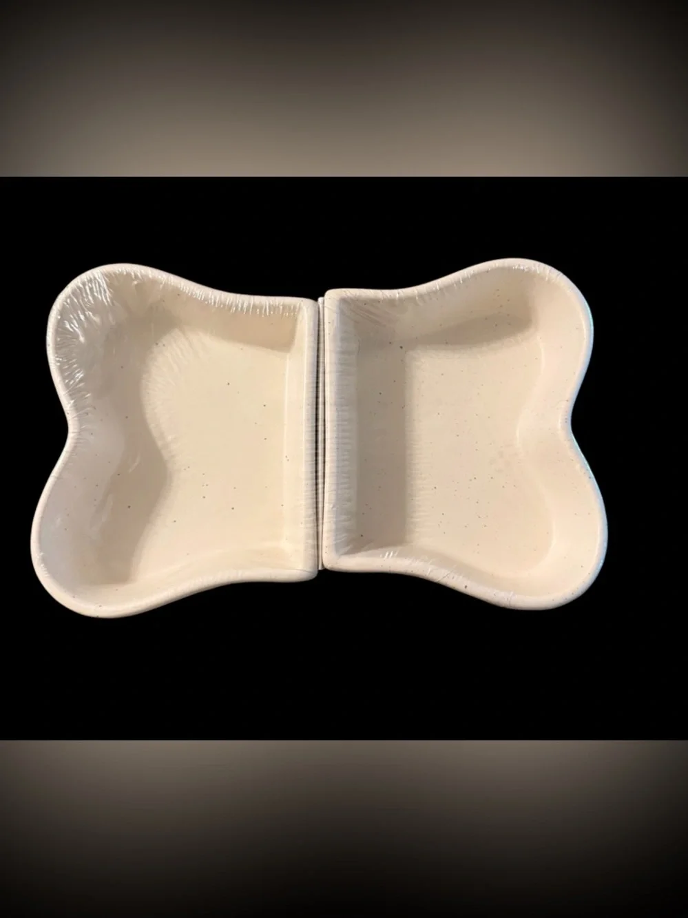 Double Bone-Shaped Ceramic Pet Bowl Cream New In Wrapping